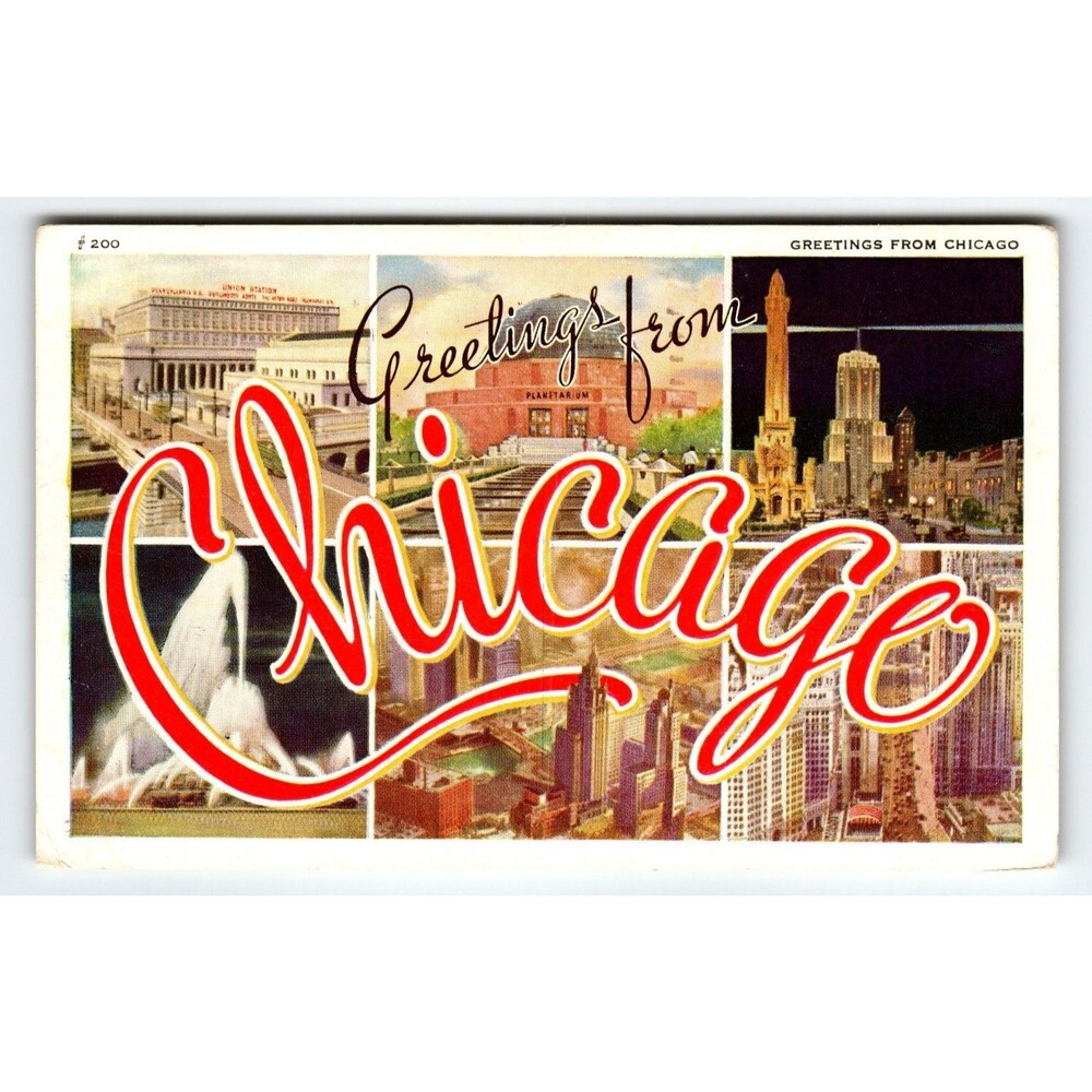 Vintage 1944 Greetings from Chicago Linen Postcard with City Landmarks